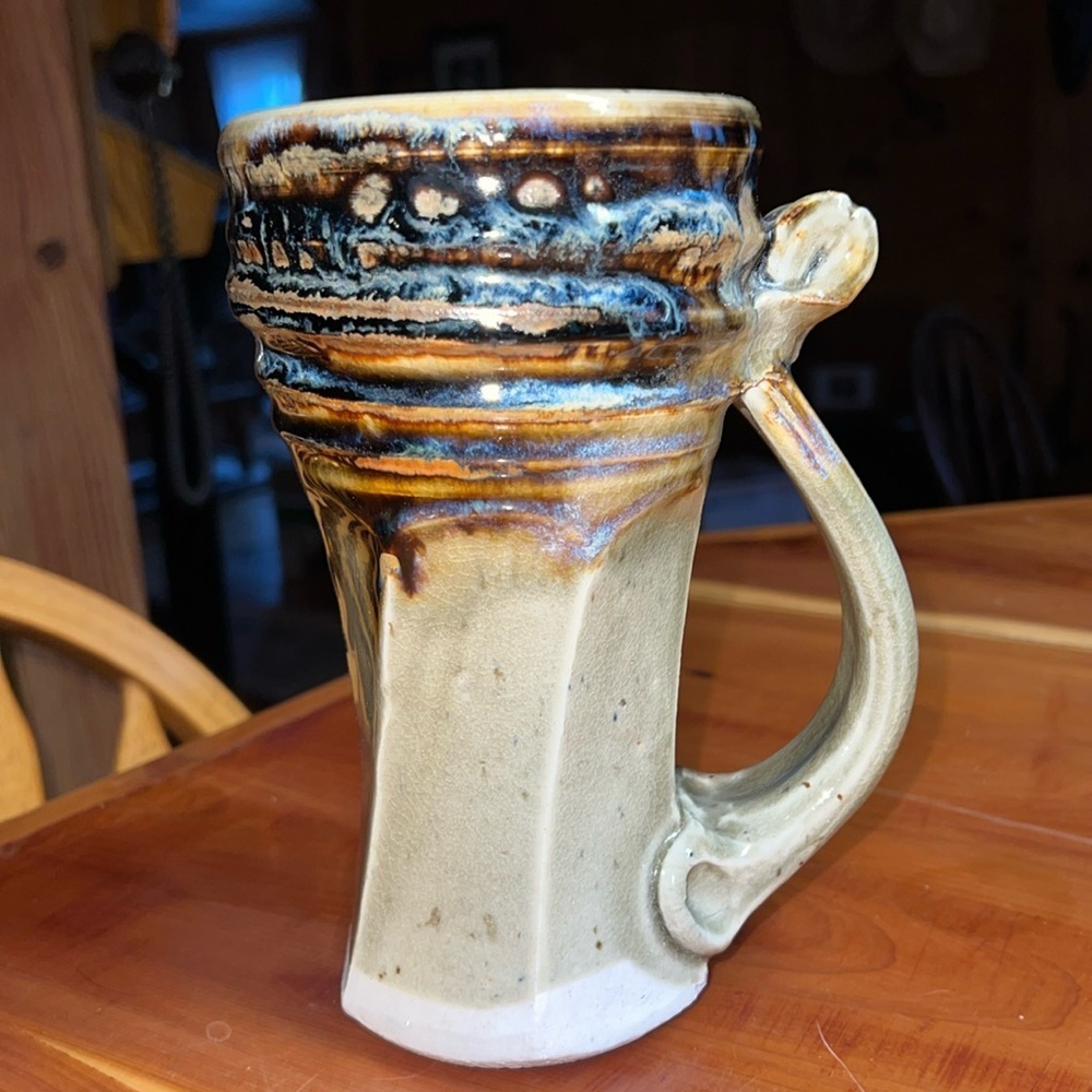 Vintage Phil Mayhew Tennessee Pottery Stone Coffee  Beer Mug Melty Glazed